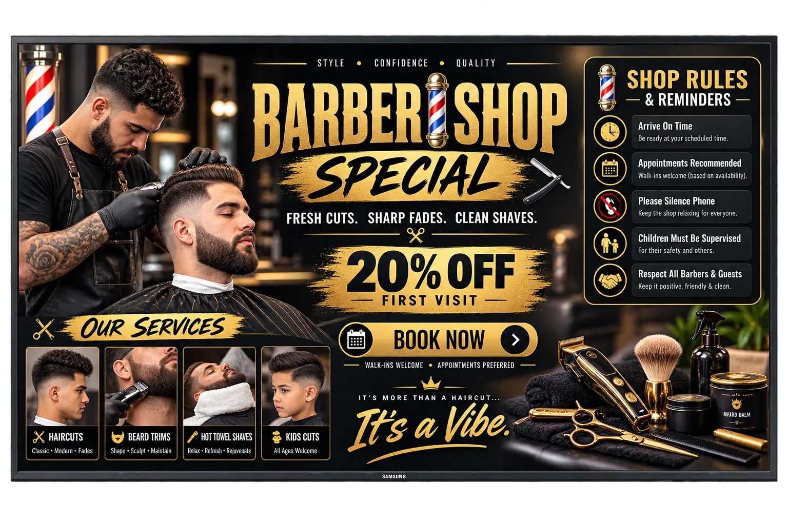 Salons & Barbershops digital signage example
