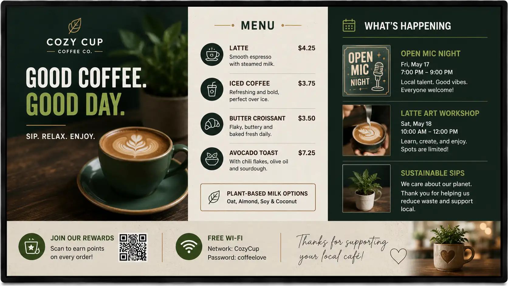 Cafes digital signage example