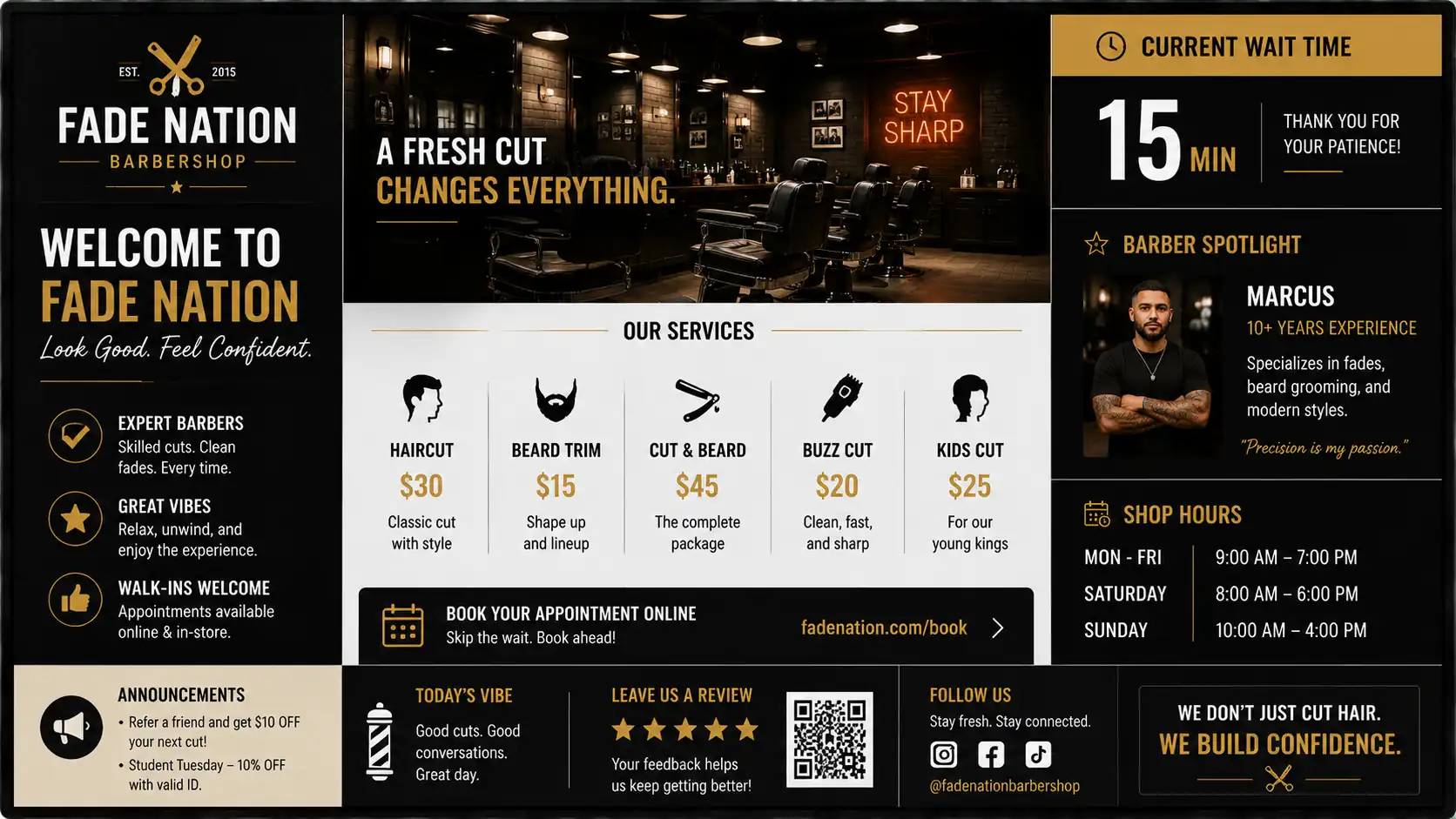 Salons & Barbershops digital signage example